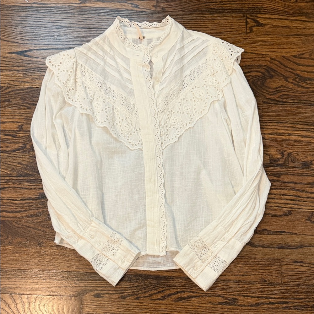Free People white blouse with eyelet detail